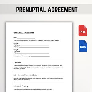Prenuptial Agreement Template | Editable Prenup Contract | PDF, Word, Google Docs