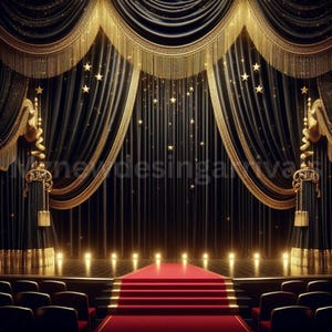 Black and Gold Stage Photography Backdrop: Birthday, New Years (Digital Download)