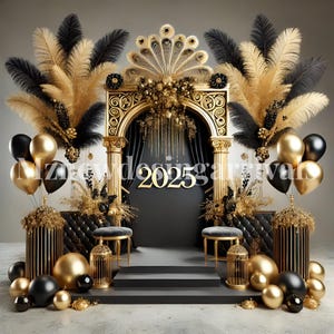 Sfondo fotografico per la laurea 2025 in nero e oro (download digitale)