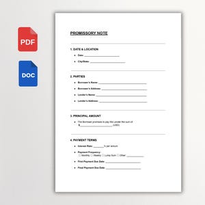 Promissory Note Template | Printable Loan Agreement | Editable Word, PDF & Google Docs Formats