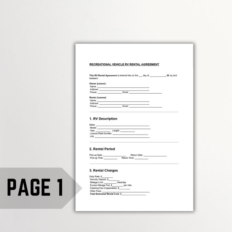 RV Rental Agreement Template: Editable Motorhome Lease (DOC & PDF) - Etsy