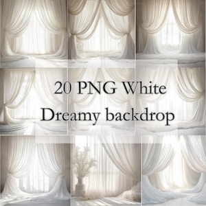 White Dreamy Curtain Digital Backdrops, 20 png White Dreamy Curtain Backgrounds, Maternity Studio Backdrops