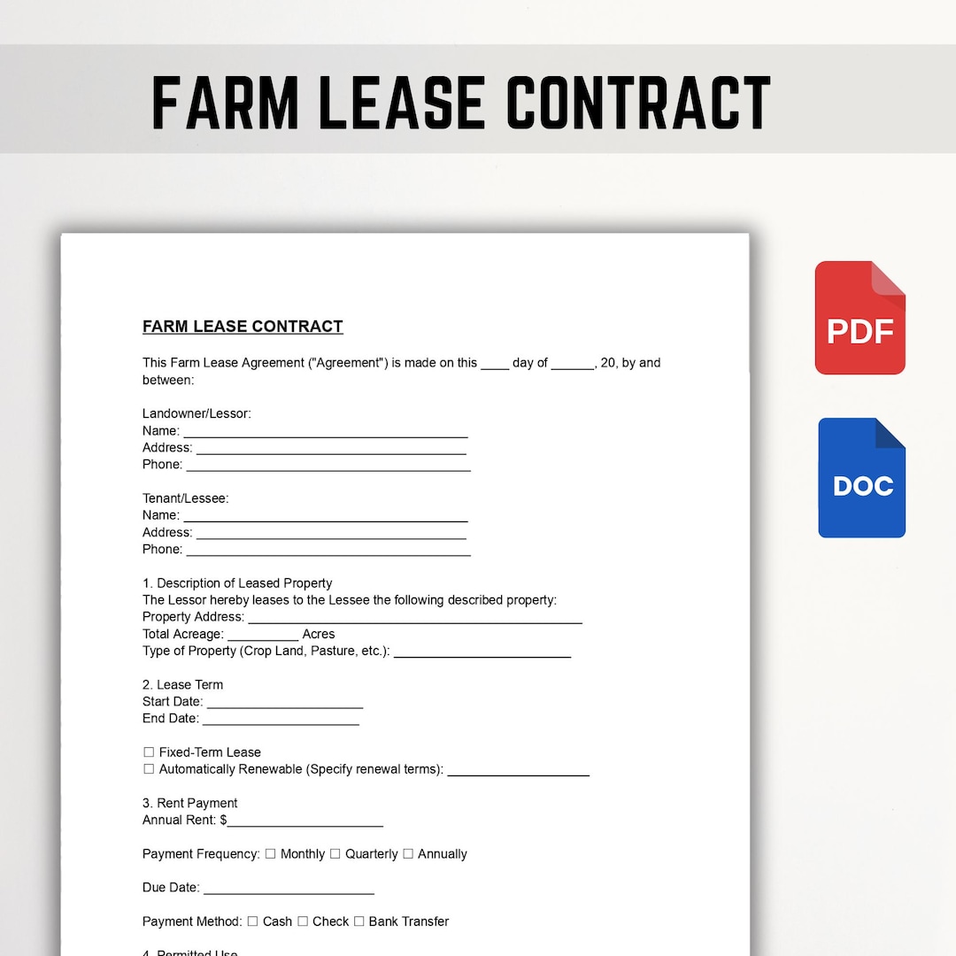 Farm Lease Contract Template – DOC & PDF – Editable, Printable ...