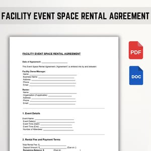 Plantilla de contrato de alquiler de espacio para eventos / Contrato de alquiler de recinto / PDF editable, Word, Google Docs