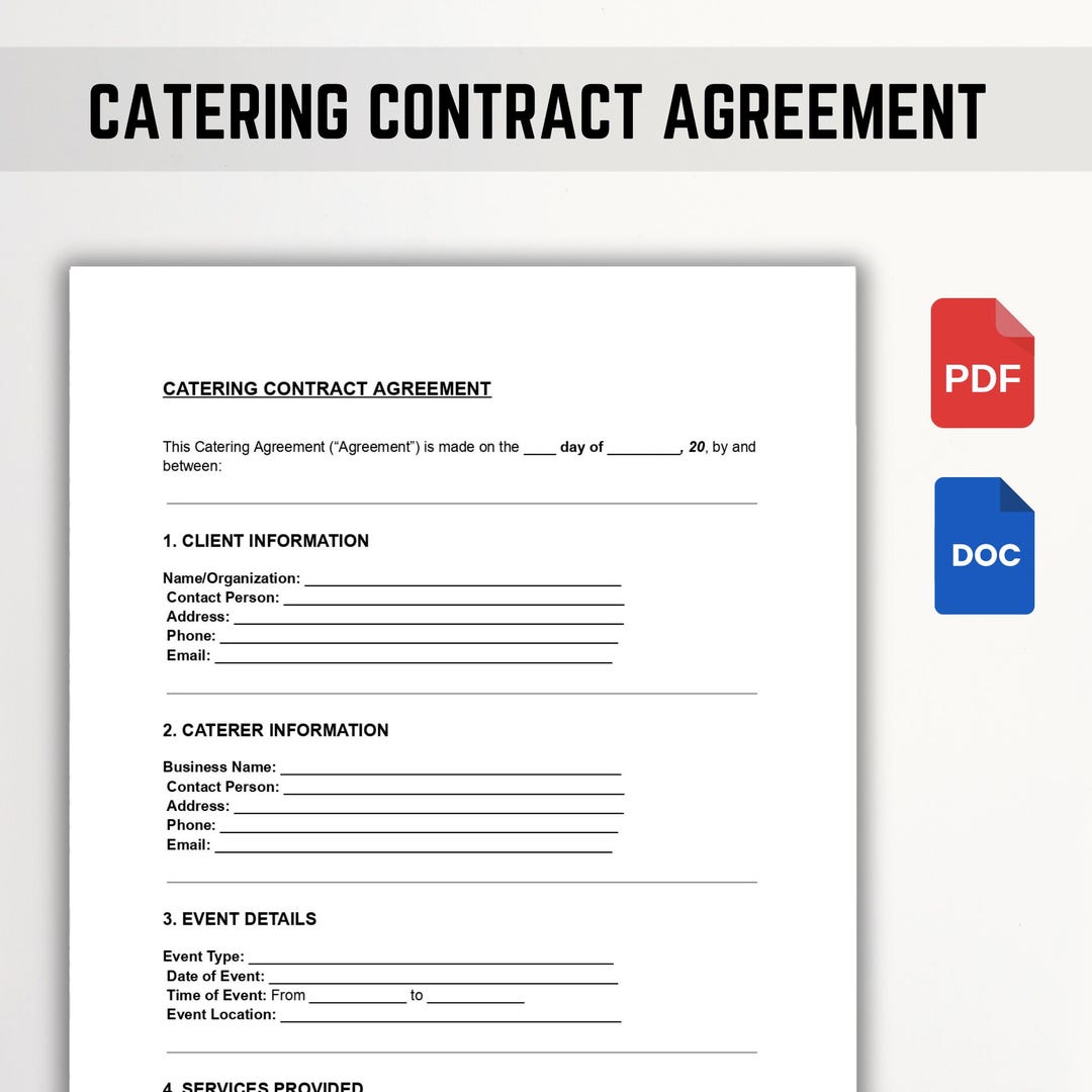 Editable Catering Contract Template: Service Agreement (PDF, Word