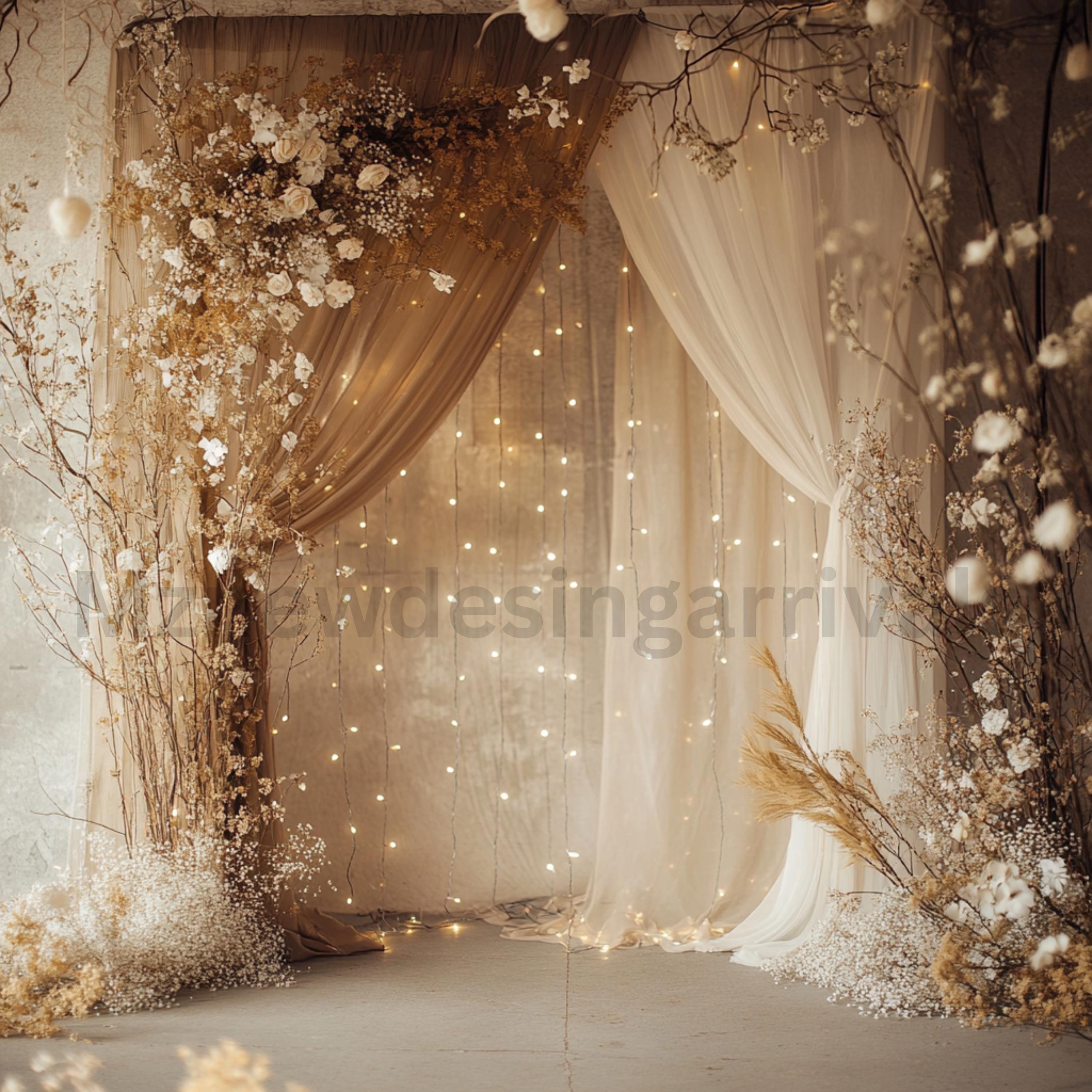 Boho Floral Maternity Digital Backdrop Set, 5 JPG Overlays in Beige ...