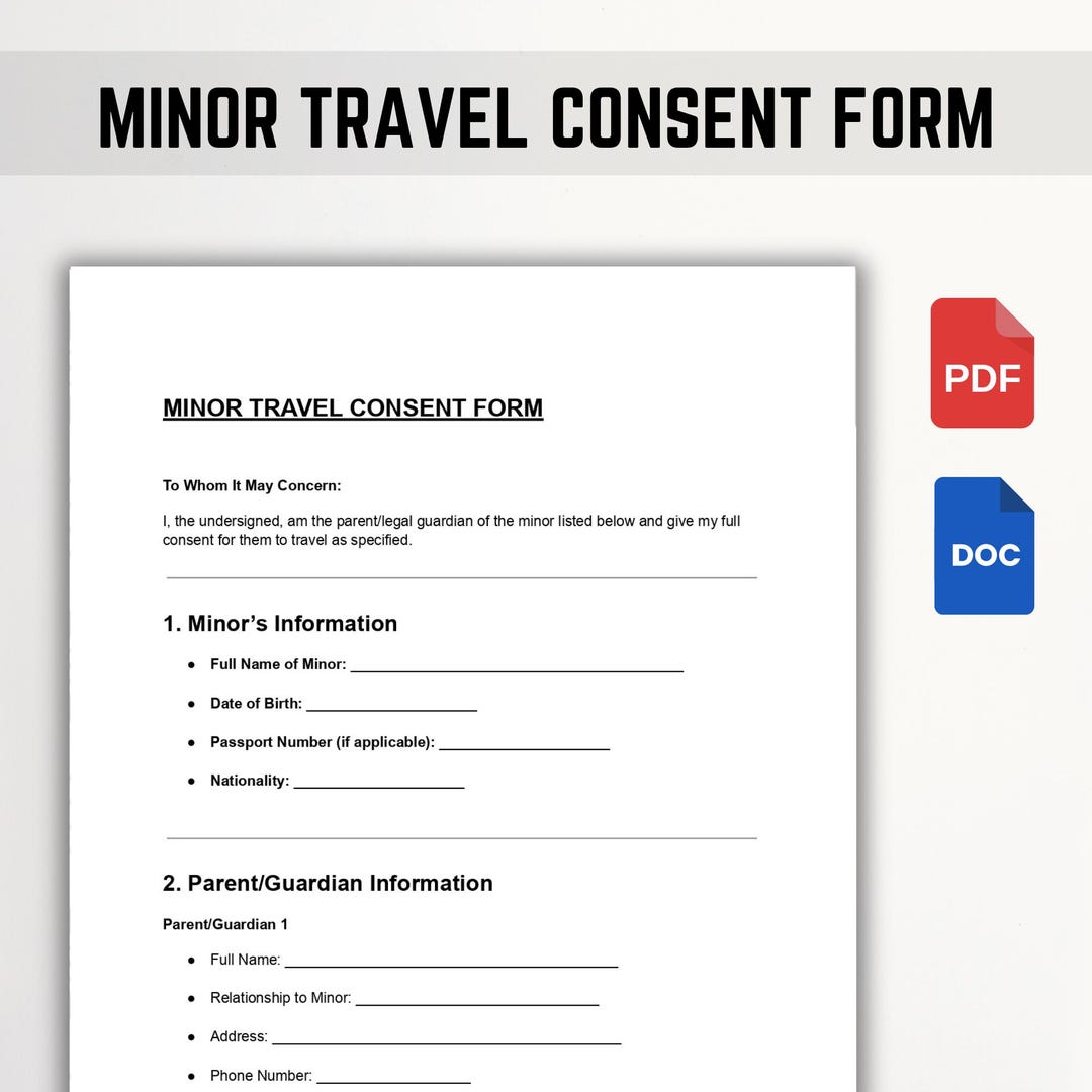 Minor Travel Consent Form Template – DOC & PDF – Editable, Printable ...