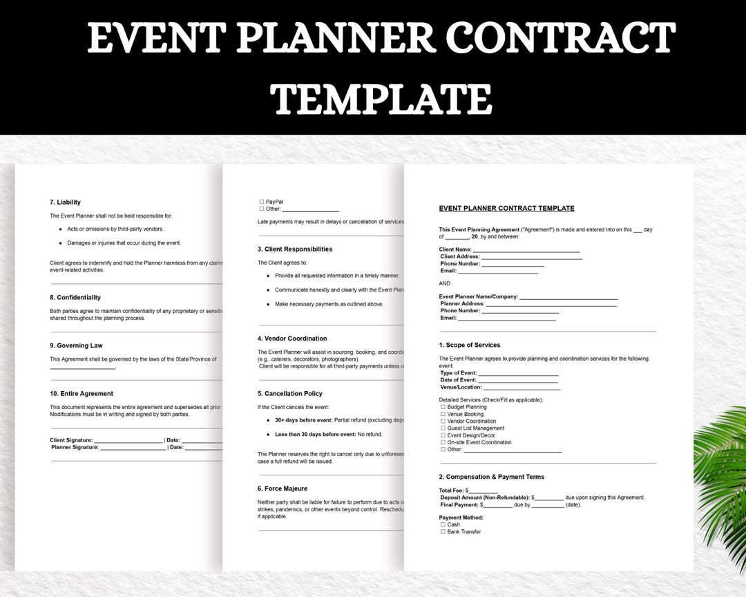 Event Planner Contract Template | Editable DOC & PDF | Event Planning ...