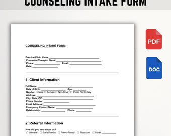 Counseling Intake Form Template: Editable Client Information Sheet (DOC, PDF Printable)
