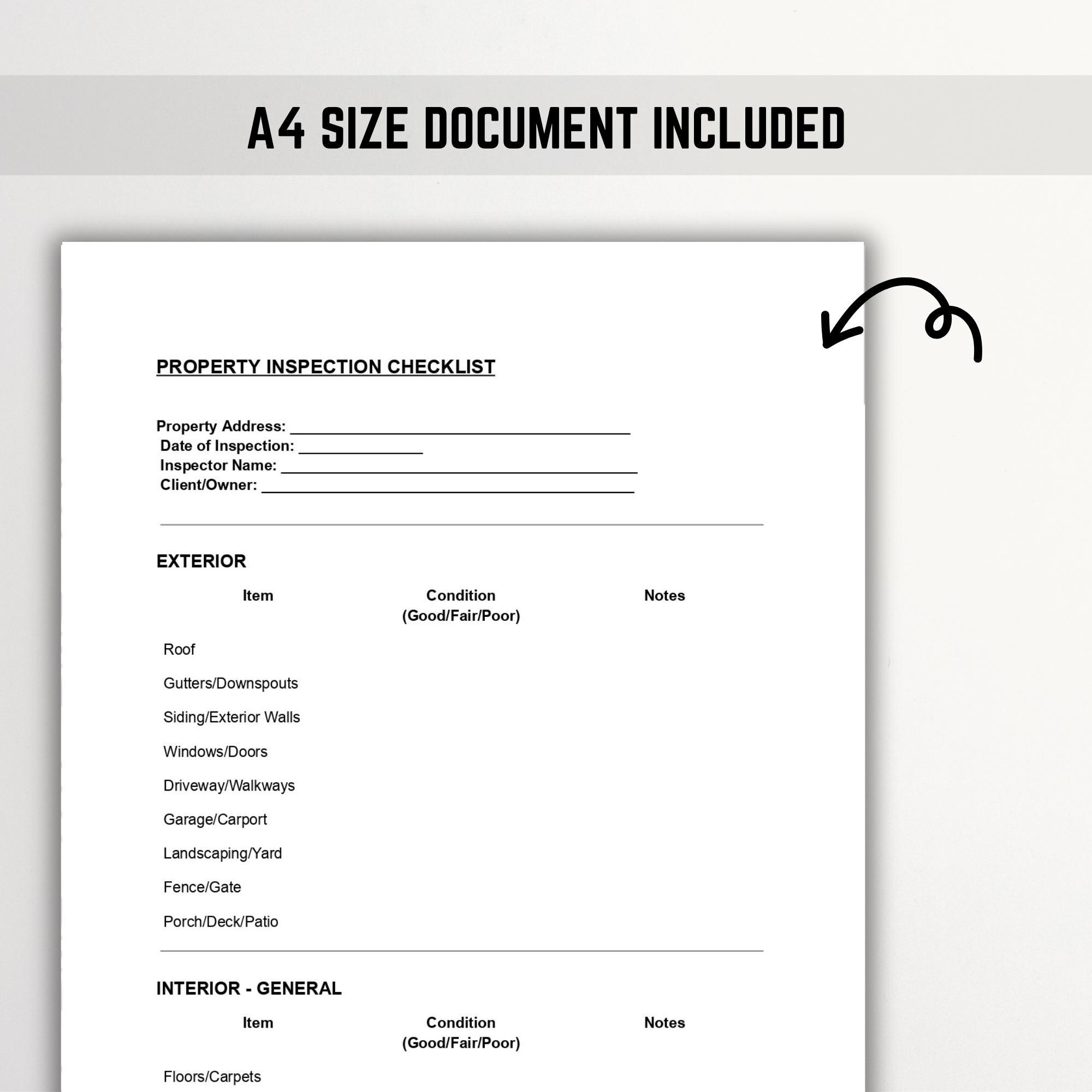 Property Inspection Checklist Template | Home Inspection Form ...