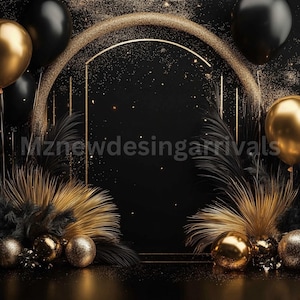 Schwarz & Gold Fotografie Hintergrund: Geburtstag Jubiläum Hintergrund (Digitaler Download)