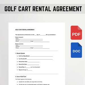 Vorlage für einen Golfcart-Mietvertrag - DOC & PDF - Bearbeitbares, druckbares Rechtsform für den persönlichen oder geschäftlichen Gebrauch