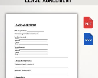 Lease Agreement Template | Rental Contract | Editable PDF, Word, Google Docs