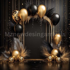 Schwarz & Gold Fotografie Hintergrund: Geburtstag Jubiläum Hintergrund (Digitaler Download)