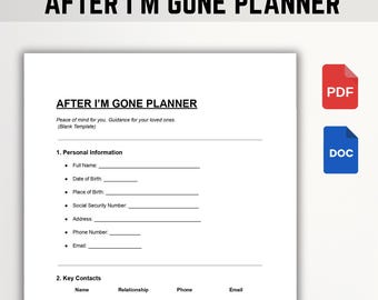 End-of-Life Planner: Estate & Personal Information Binder (Editable PDF, Word, Google Docs)