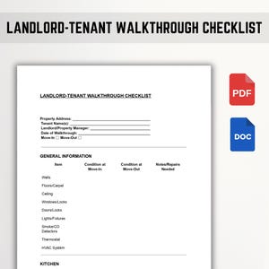 Landlord-Tenant Walkthrough Checklist | Rental Property Move-In & Move-Out Inspection Form | Editable PDF, Word , Google Docs