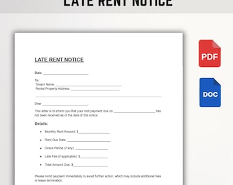 Late Rent Notice Template | Rent Payment Reminder | Editable PDF, Word, Google Docs
