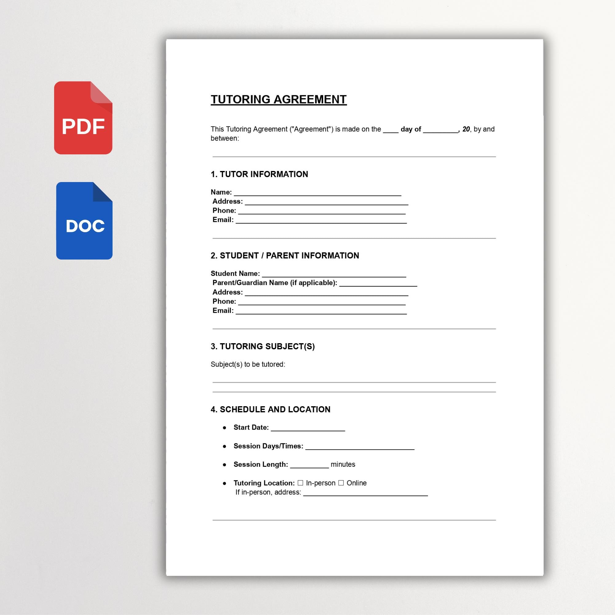 Editable Tutoring Agreement Template: Tutor Contract (PDF, Word, Google ...
