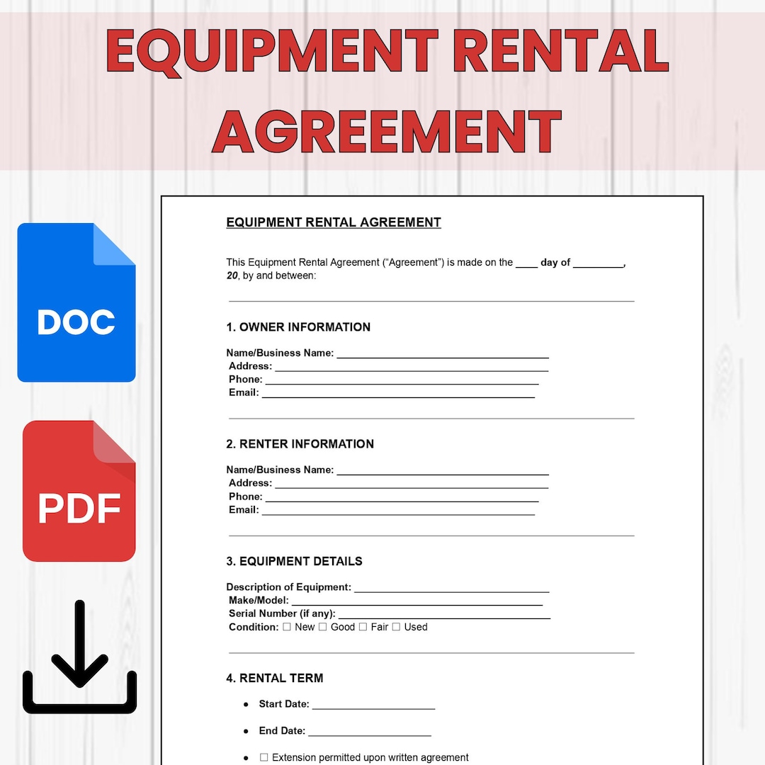Equipment Rental Form.pdf Equipment Rental Agreement Template | Editable Equipment Lease Contract ...