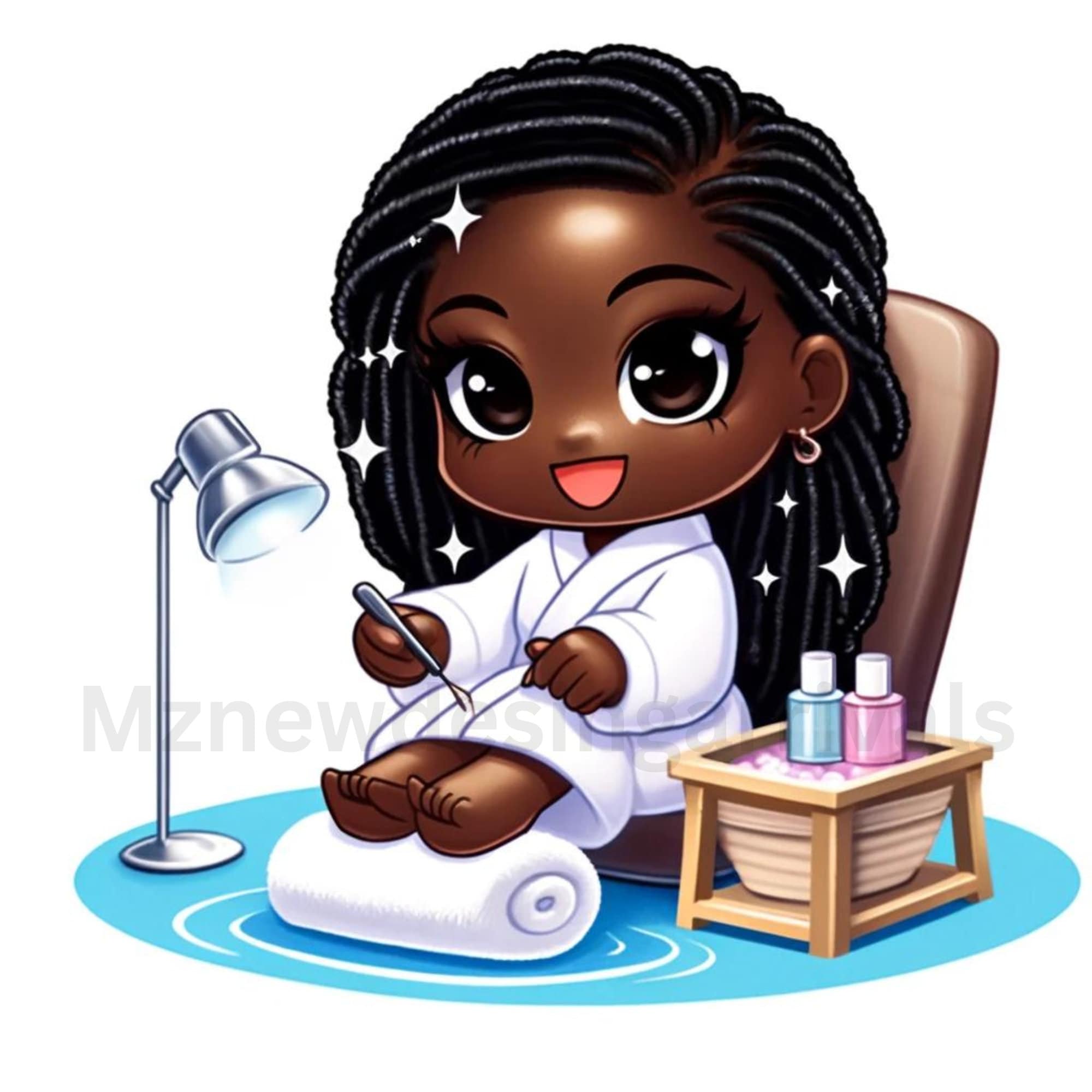 Spa Chibi 4 Chibi Clipart Set, Chibi Black Girls SPA, Black Woman Magic Clipart ...