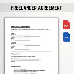 Freelancer Agreement | Independent Contractor Contract | Service Agreement – PDF & Word – Instant Download