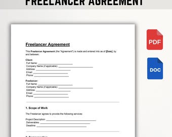 Freelancer Vereinbarung | Selbstständiger Vertrag | Dienstvereinbarung – PDF & Word – Sofortdownload