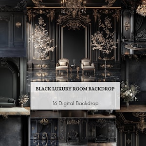 Luxury Black Digital Backdrop Set – 16 JPEG | Elegant Overlays and Backgrounds | Digital Backdrops & Overlays – Instant Download