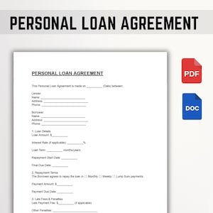 Personal Loan Agreement Template | Loan Contract | Editable PDF, Word, Google Docs