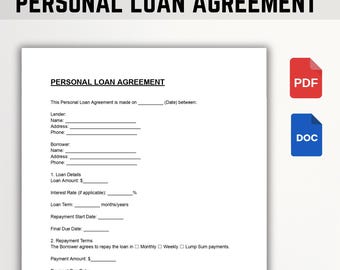 Editable Personal Loan Agreement Template – PDF & Canva Loan Contract ...
