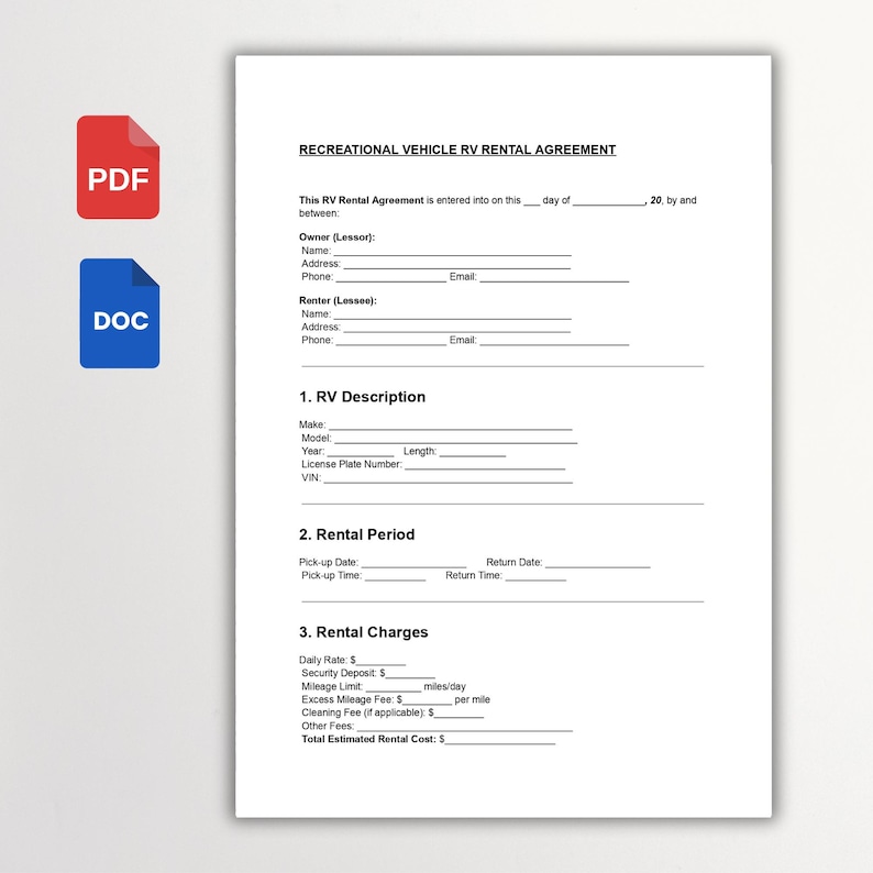 RV Rental Agreement Template: Editable Motorhome Lease (DOC & PDF) - Etsy