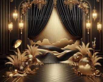 Black & Gold Digital Photography Backdrop Digital Background Modern Photography Backdrop Birthday, Anniversary