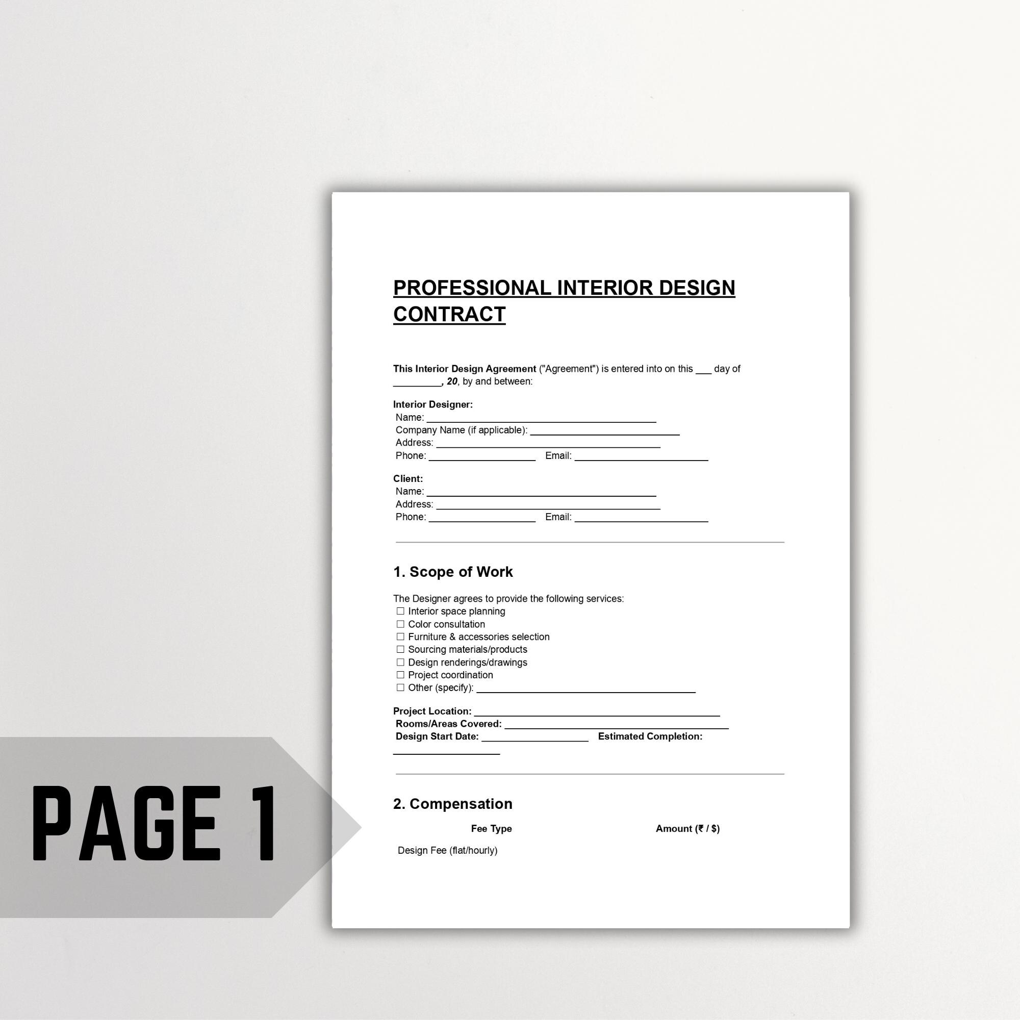 Professional Interior Design Contract Template – DOC & PDF – Editable ...