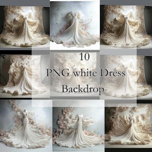 White Dress Maternity Backdrops: Studio Photography Overlays (PNG Digital Download)