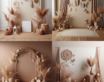 Boho Blumenrahmen Fotografie Hintergrund: Hochzeit, Mutterschaft (4 PNG Digital Download)