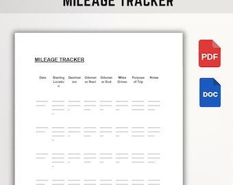 Mileage Tracker Template | Vehicle Mileage Log | Editable PDF, Word, Google Docs