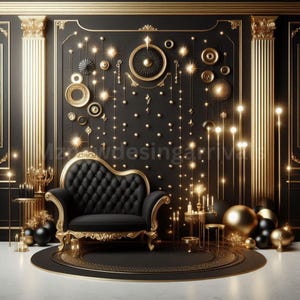 Schwarz & Gold Fotografie Hintergrund: Moderner Geburtstag Jahrestag (Digital)