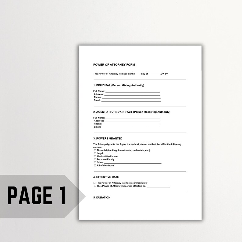 Editable Power of Attorney Form: Financial & Legal Matters (PDF, Word ...