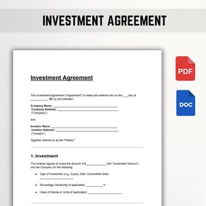 Investment Agreement Template | Editable Contract for Investors , Business Owners | PDF, Word & Google Docs