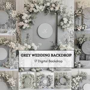 Floral Wedding Photography Backdrops: White & Grey Flowers (16 PNG Digital Backdrops)