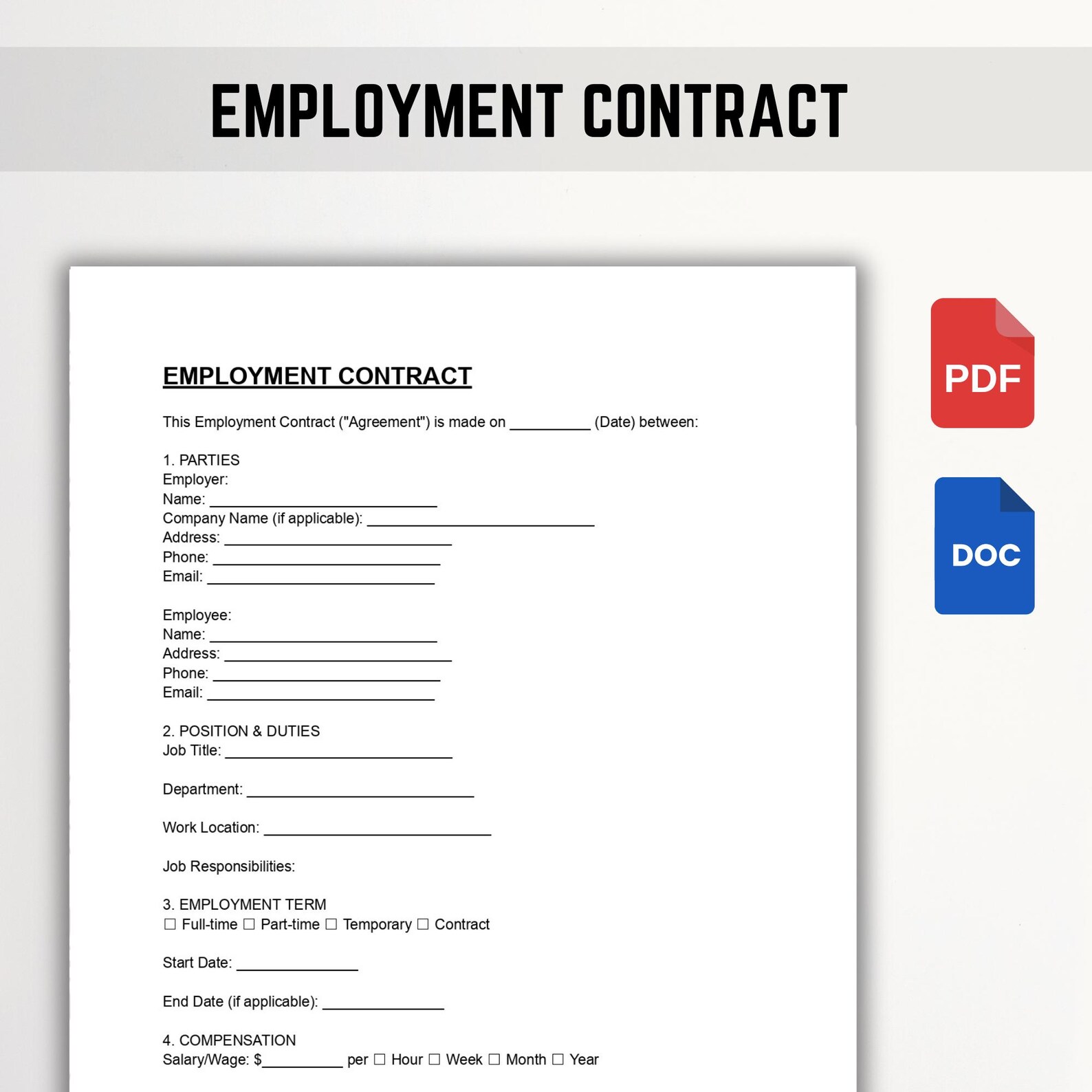 Employment Contract Agreement | Employee & Employer Agreement Template ...