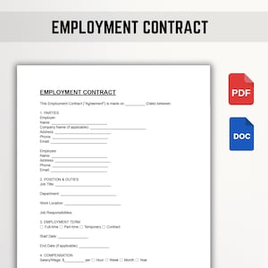 Employment Contract Agreement | Employee & Employer Agreement Template | Editable Word, PDF ,Google Docs