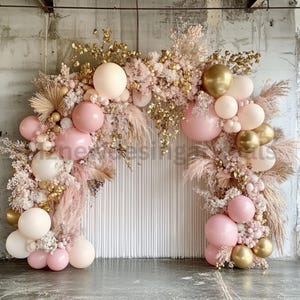 Sfondo digitale con arco di palloncini, celebrazione, download di 6 sfondi JPEG, compleanno, bambino, neonato, maternità, sovrapposizione di sfondo, Photoshop Studio