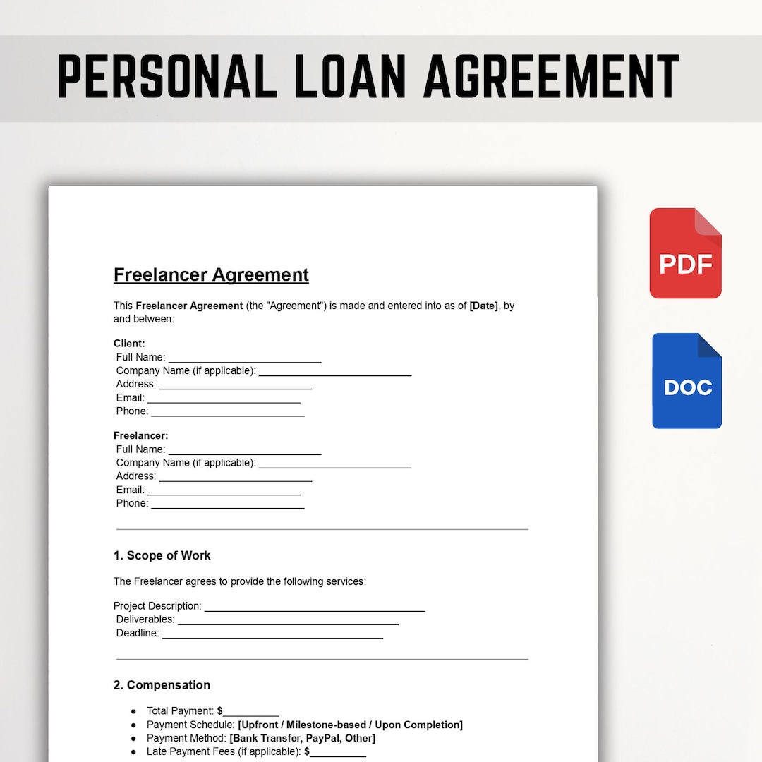 Personal Loan Agreement Template | Editable Loan Contract Between ...