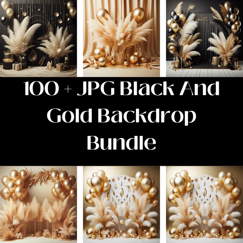 100 Black Gold Backdrops | Digital JPG Bundle | Elegant Birthday ...