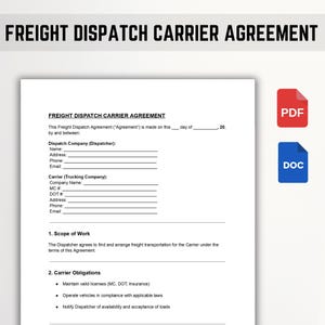 Freight Dispatch Carrier Agreement | Trucking Dispatch Contract Template | Editable PDF, Word & Google Docs