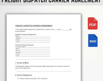Contrato de gestión de transporte de mercancías / Plantilla de contrato de gestión de transporte por carretera / PDF editable, Word y Google Docs