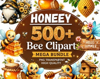 Watercolor Honey Clipart Bundle Bees, Honeycomb, Jars Digital Download PNG Set