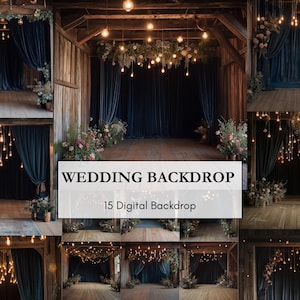 Rustic Wedding Digital Backdrop: Romantic Floral PNG Overlays (15 Files)