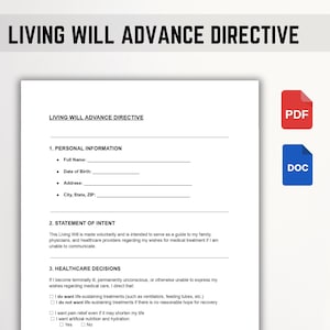 Living Will & Advance Directive Template: Editable End-of-Life Document (PDF, Word, Google Docs)