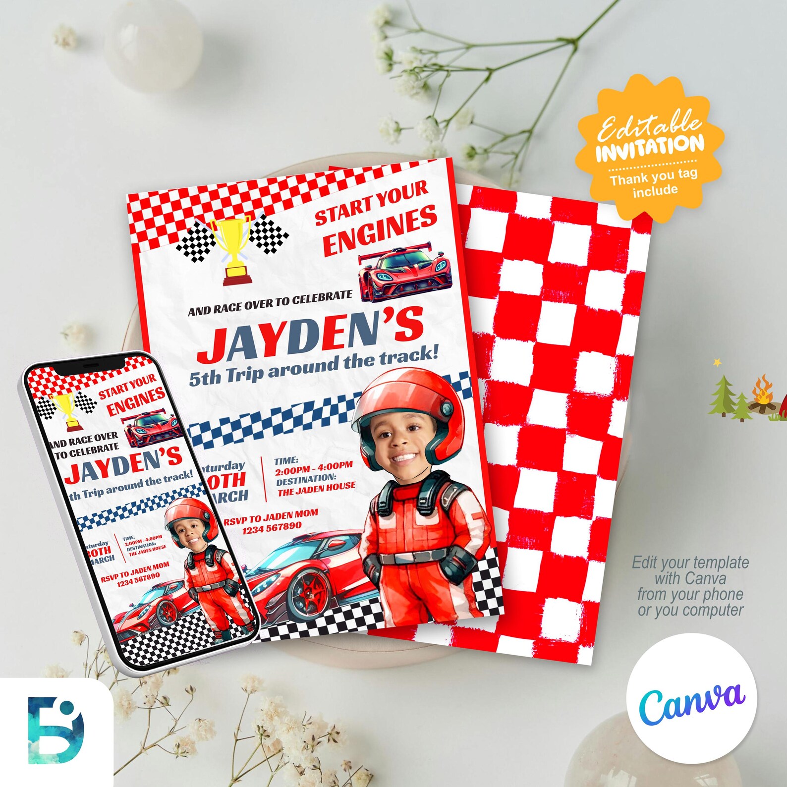 Editable Racing Car Birthday Invitation: Animated Photo Invite - Etsy